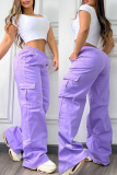 Casual Daily Solid Color Pocket Regular High Waist Conventional Solid Color Trousers