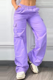 Casual Daily Solid Color Pocket Regular High Waist Conventional Solid Color Trousers