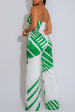 Casual Daily Print Backless Oblique Collar Regular Jumpsuits