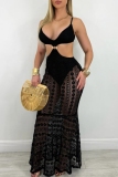 White Lace See-Through Sleeveless Backless Metal Accessories Trim Cut Out Bodycorn Party Club Wear Evening Maxi Slip Dresses