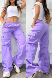 Casual Daily Solid Color Pocket Regular High Waist Conventional Solid Color Trousers
