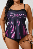 Sexy Print Patchwork Backless Spaghetti Strap Plus Size Swimwear (With Paddings)