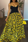Sexy Casual Vacation Print Patchwork Backless Spaghetti Strap Long Dresses