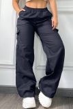 Casual Daily Solid Color Pocket Regular High Waist Conventional Solid Color Trousers