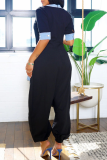 Casual Daily Solid Color Patchwork V Neck Loose Jumpsuits
