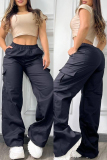 Casual Daily Solid Color Pocket Regular High Waist Conventional Solid Color Trousers