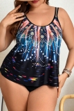Sexy Print Backless Spaghetti Strap Plus Size Swimwear