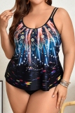 Sexy Print Backless Spaghetti Strap Plus Size Swimwear