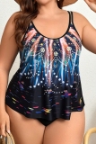 Sexy Print Backless Spaghetti Strap Plus Size Swimwear