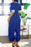 Casual Daily Solid Color Patchwork V Neck Loose Jumpsuits