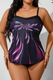 Sexy Print Patchwork Backless Spaghetti Strap Plus Size Swimwear (With Paddings)