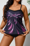 Sexy Print Patchwork Backless Spaghetti Strap Plus Size Swimwear (With Paddings)