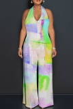 Casual Print Backless Halter Loose Jumpsuits