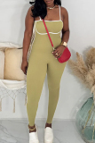 Sexy Casual Daily Patchwork Backless Contrast Spaghetti Strap Skinny Jumpsuits