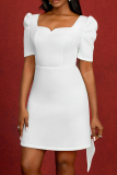Party Elegant Solid Color Backless Bow Decor Square Neck A Line Dresses