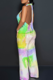 Casual Print Backless Halter Loose Jumpsuits