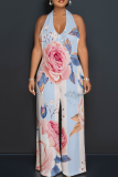 Casual Print Backless Strap Design Halter Loose Jumpsuits
