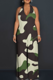 Casual Print Backless Strap Design Halter Loose Jumpsuits