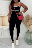 Sexy Casual Daily Patchwork Backless Contrast Spaghetti Strap Skinny Jumpsuits