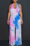 Casual Print Backless Halter Loose Jumpsuits