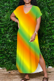 Casual Print Pocket Slit V Neck Long Dresses