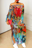 Casual Print Slit Off Shoulder Long Dresses