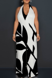 Casual Print Backless Strap Design Halter Loose Jumpsuits