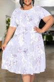Casual Print Patchwork O Neck Long Plus Size Dresses