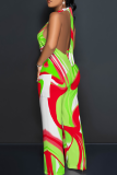 Casual Print Backless Halter Loose Jumpsuits