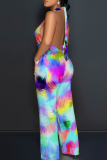 Casual Print Backless Halter Loose Jumpsuits
