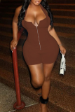 Sexy Solid Color Backless Zipper Halter Skinny Rompers