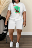 Casual Daily Print Basic O Neck Short Sleeve Two Pieces