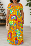 Casual Daily Print Basic O Neck Long Plus Size Dresses