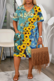Casual Daily Print Basic V Neck Short Sleeve Short Sleeve Dress