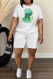 Casual Daily Print Basic O Neck Short Sleeve Two Pieces