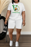 Casual Daily Print Basic O Neck Short Sleeve Two Pieces