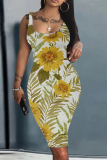 Casual Daily Print Basic U Neck Vest Dresses
