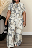 Casual Daily Print Basic O Neck Short Sleeve Two Pieces