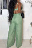 Sexy Solid Color Backless Flower Shape Spaghetti Strap Sleeveless Two Pieces