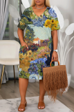 Casual Daily Print Basic V Neck Short Sleeve Short Sleeve Dress