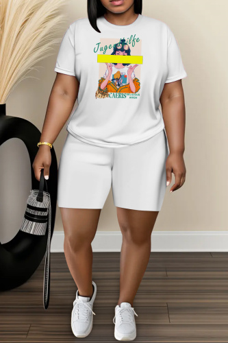 Casual Daily Print Basic O Neck Short Sleeve Two Pieces