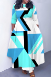 Casual Daily Print Belted O Neck Long Dresses
