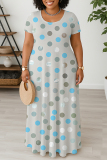 Casual Daily Print Basic O Neck Long Plus Size Dresses