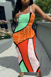 Sexy Casual Daily Print Backless Spaghetti Strap Long Dresses