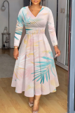Casual Daily Print Basic V Neck Long Dresses