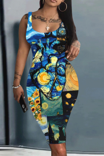 Sexy Casual Daily Print Basic U Neck Vest Dresses