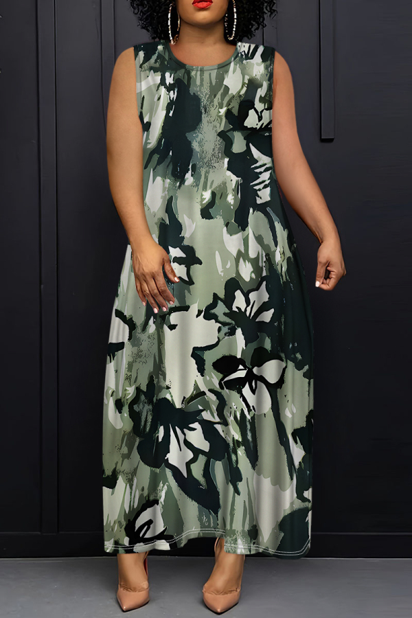 Casual Daily Print Basic O Neck Long Dresses