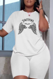 Casual Daily Print Basic O Neck Short Sleeve Two Pieces