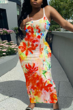 Sexy Casual Daily Print Backless Spaghetti Strap Long Dresses
