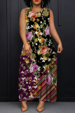Casual Daily Print Basic O Neck Long Dresses